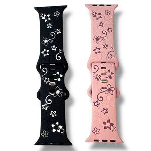 Silicone Floral & Solid Apple Watch Bands 42/44/45/49MM Compatible Replacement S